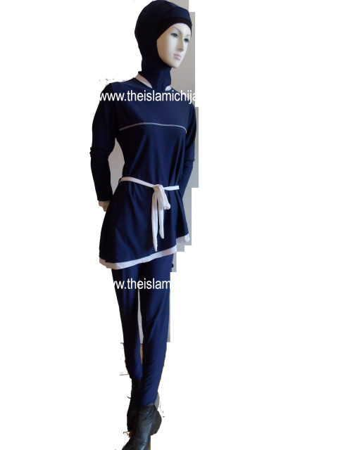 Royal Blue with white strap Modest swim suit 7